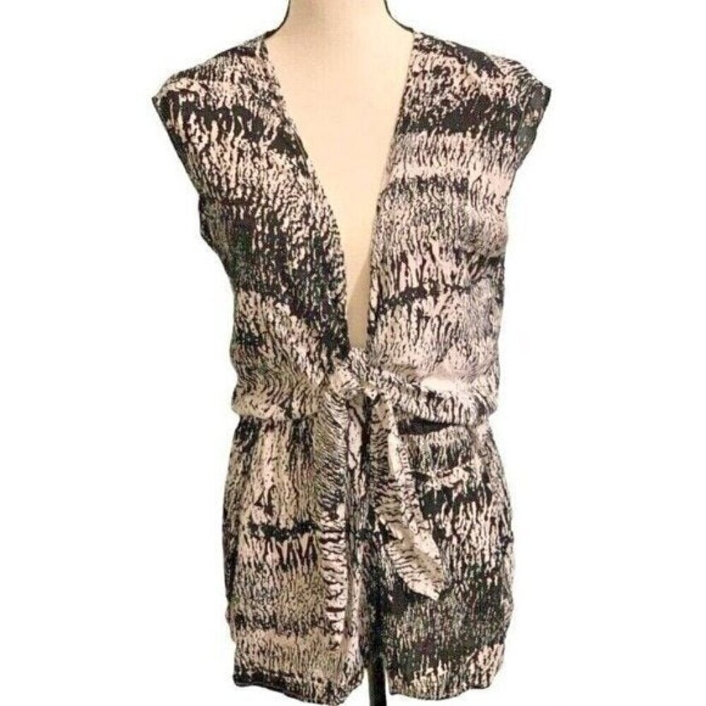 Betro Simone Womens Tie Front Side Split Romper Size L Black White Elastic Waist